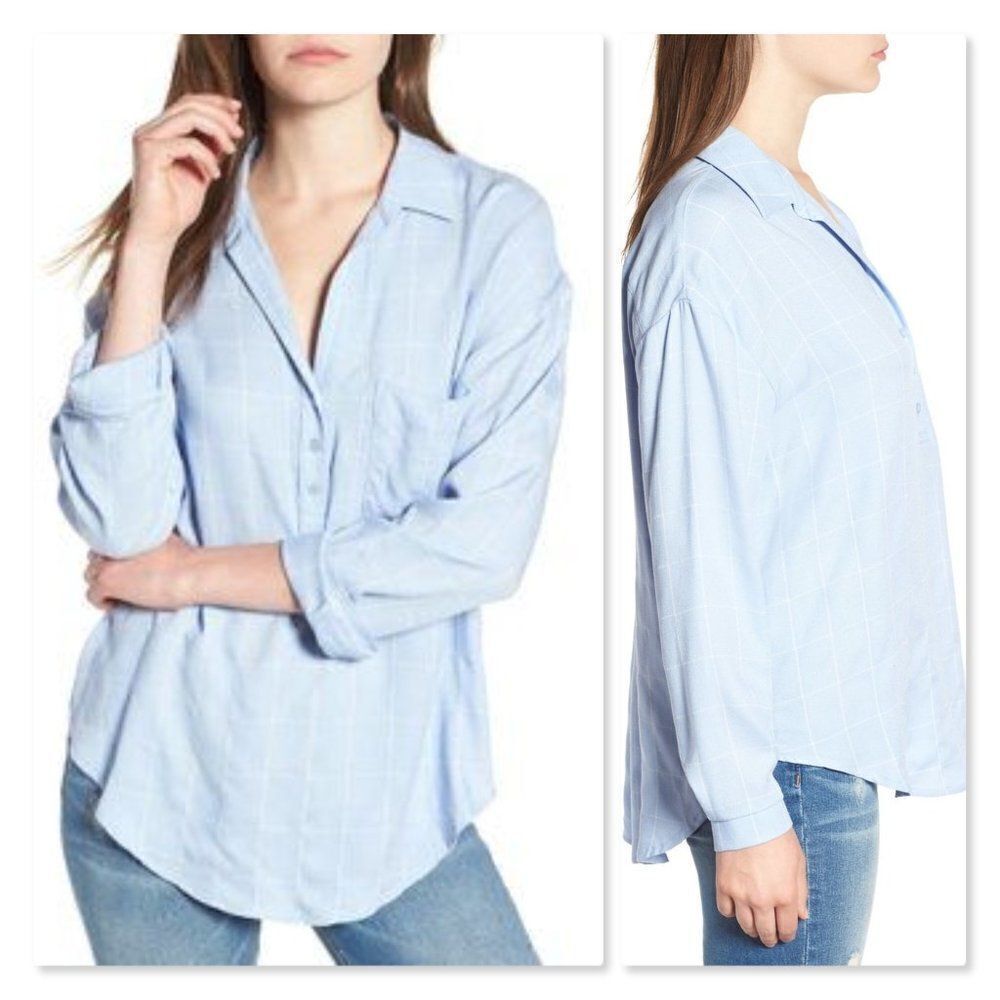 Lush Slouchy Pocket Henley Sz Small in Periwinkle.